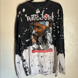 Tupac Poetic Justice Black and White Graphic Long Sleeve tie dye Shirt